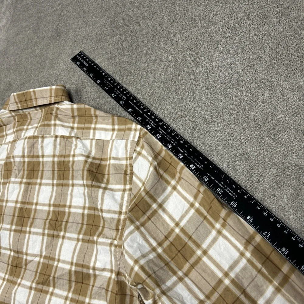 NEW Banana Republic Shirt Mens XL Untucked Fit Brown Plaid Lightweight Organic
